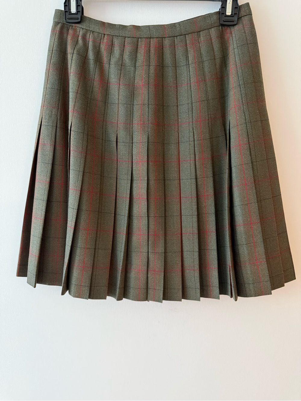 Christian Dior Olive Green 100% Wool Plaid Pleated Mini Skirt Size 6 Made Italy - Picture 6 of 16